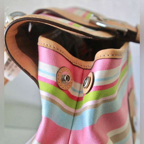 COACH HAMPTON STRIPE VACHETTA HAND BAG NEW WITH TAGS VINTAGE PINK - Picture 5 of 15